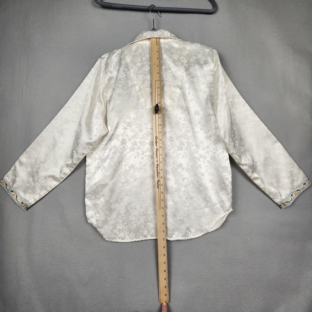 Vintage Amanda Stewart Shirt Womens Small Floral Satin Pajama Top Cozy 90s - Picture 7 of 11